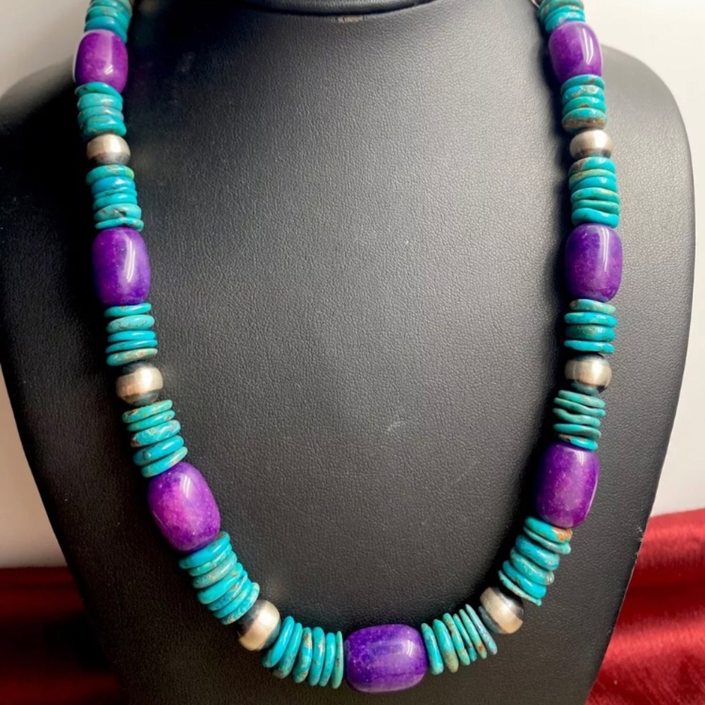 Sterlingsilver Dyed Sugilitewturquoisebeadnecklace - image 1